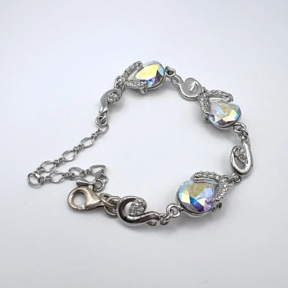 FA‎ 925 Sterling Silver AB Crystal Teardrop Bracelet Rhinestone Adjustable